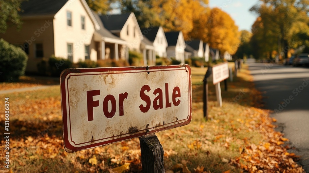 Autumnal Suburban Home For Sale Sign Autumnal Suburban Home For Sale Sign