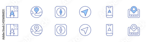 GPS icon set in two styles, Duotone and Thin Line style. Editable stroke. navigation, global, compass, gps, gps navigator