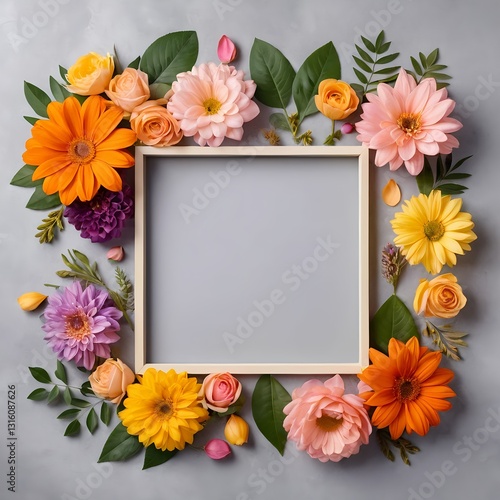 Colorful Floral Frame with Blank Space