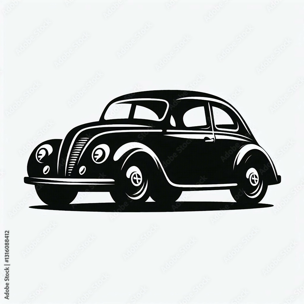 Obraz premium Vintage Beetle Black and White Silhouette