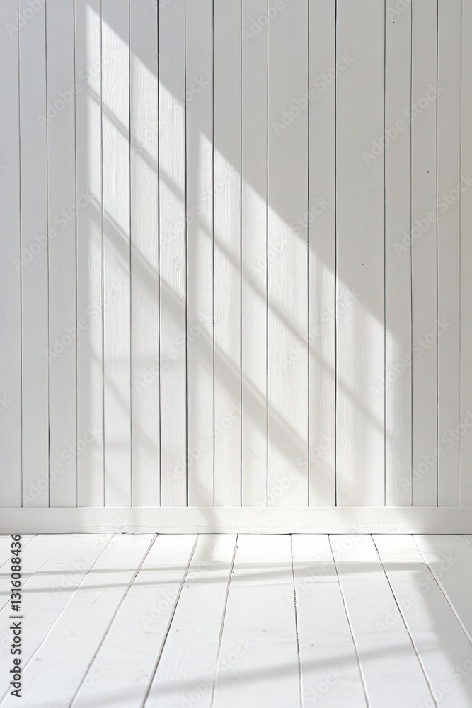 Obraz premium Sunlight through window on white wood wall