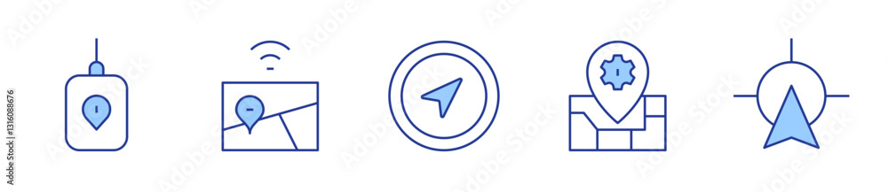 signal, location, north, gps, gps navigation. GPS Icon vector illustration. Line Duotone style. Editable stroke