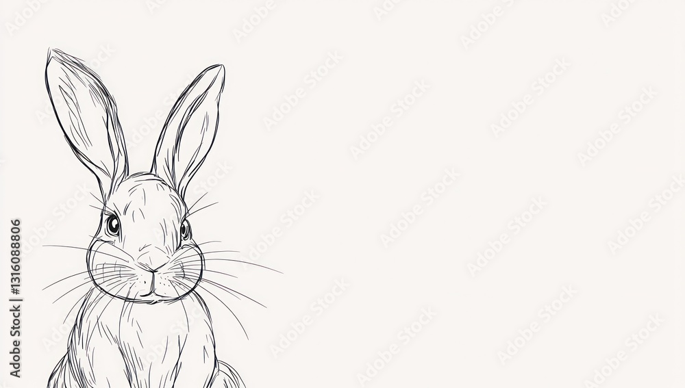 Easter bunny minimalist sketch, one-line art, white. Easter bunny minimalist sketch, one-line art, white.