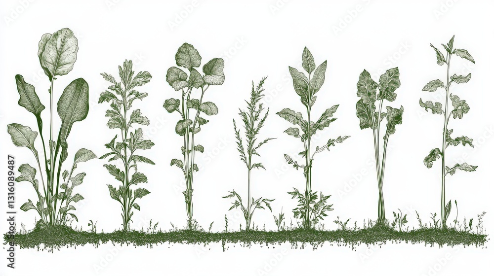 Botanical Illustration of Various Plants Botanical Illustration of Various Plants