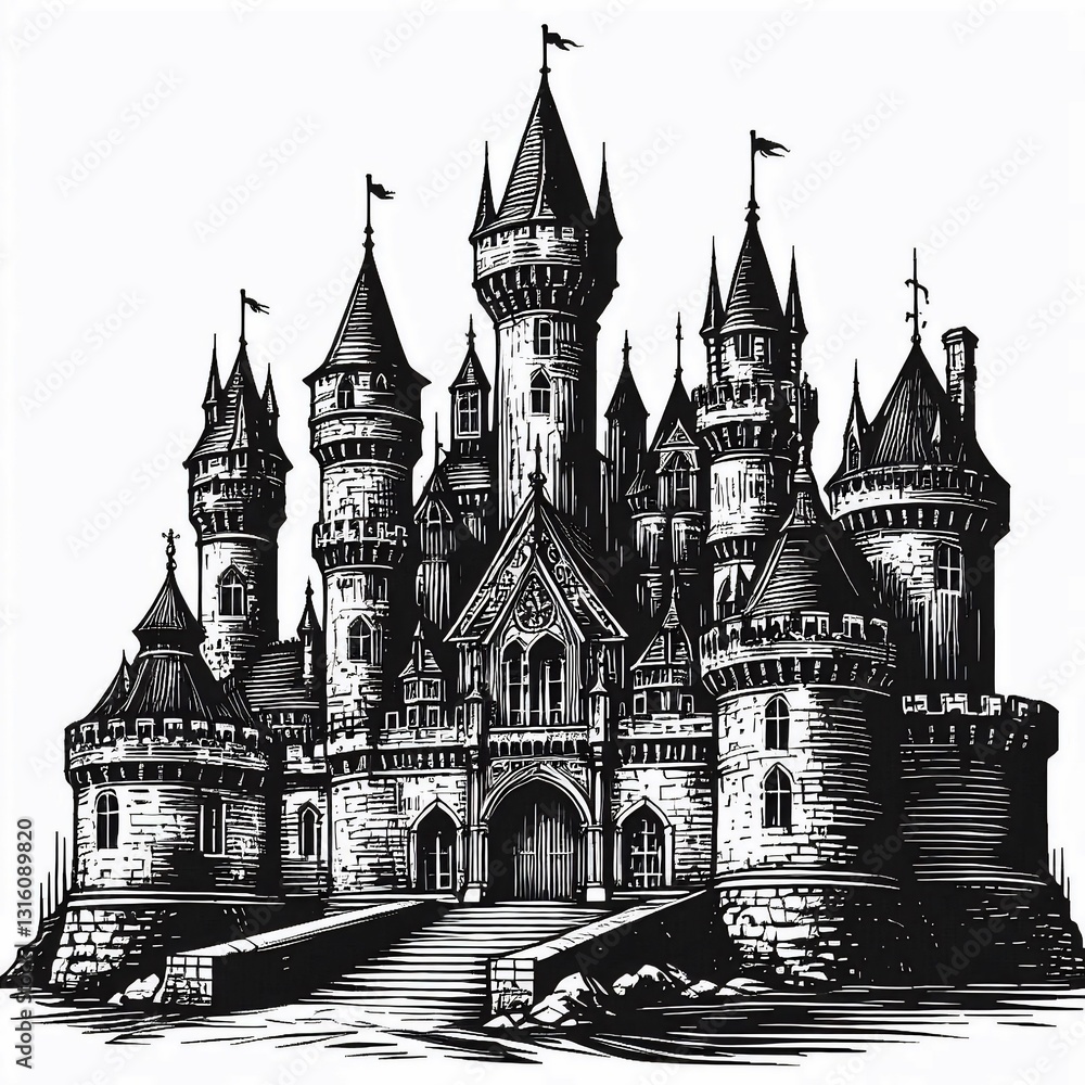 Ancient Fortress Drawing Detailed Castle Image Ancient Fortress Drawing Detailed Castle Image