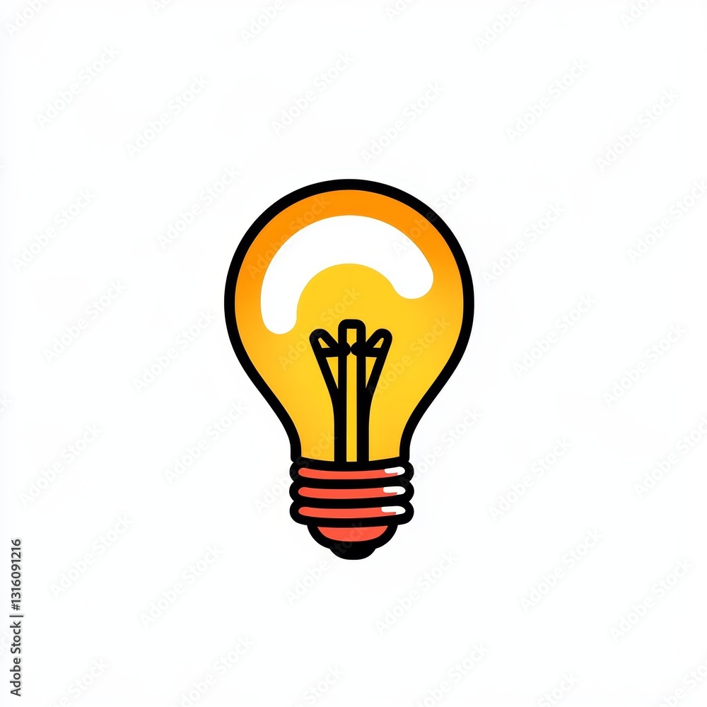 Cartoon light bulb with a yellow glow. The light bulb is lit up and is the center of attention Cartoon light bulb with a yellow glow. The light bulb is lit up and is the center of attention