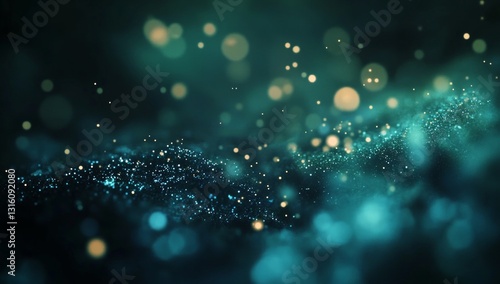 Abstract Teal Blue Green Background With Glowing Particles And Bokeh Lights Ideal For Modern Designs Or Luxury Visuals And Themes With Particles And Light Effects And Backgrounds Perfect For Many