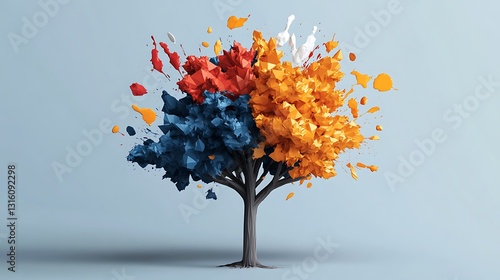 Vibrant 3D Render of an Abstract Four-Season Tree AI Generated