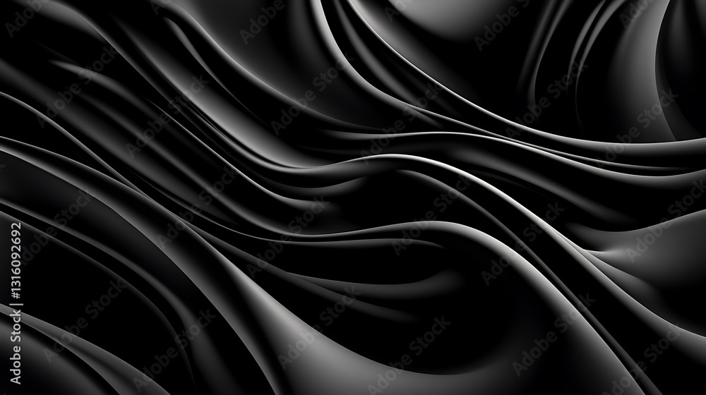 Fluid Black Fabric: 3D Render of Draped Silk AI Generated