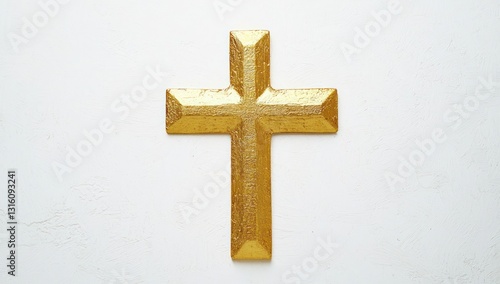 Fototapeta Naklejka Na Ścianę i Meble -  Religious and decorative, elegant gold cross isolated on white.