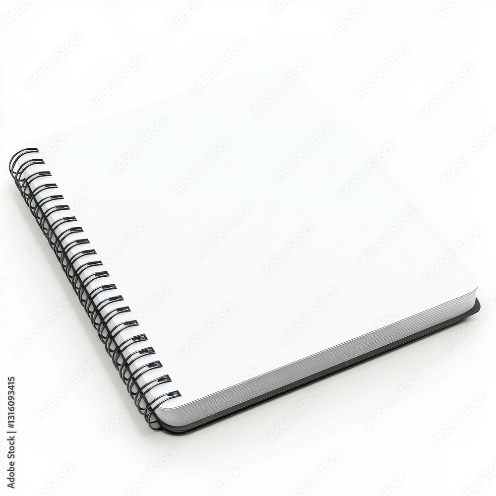 A spiral bound notebook with a black cover and white pages. The notebook is empty and ready to be filled with ideas and thoughts A spiral bound notebook with a black cover and white pages. The notebook is empty and ready to be filled with ideas and thoughts
