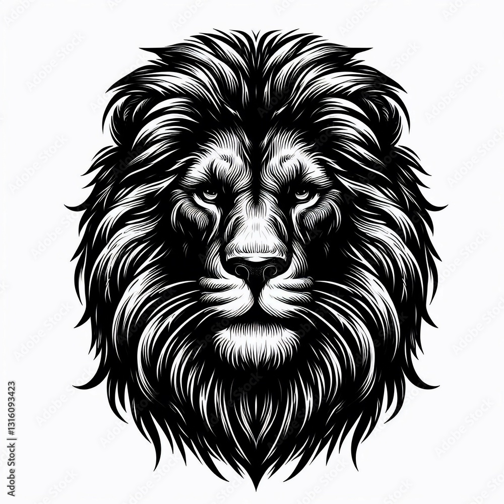 Majestic Lions Head Black and White Art Majestic Lions Head Black and White Art