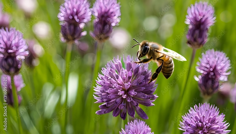 Honeybee on Purple Chive Blossom