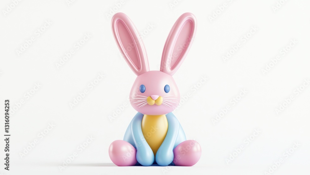 Fototapeta premium Festive 3D Easter bunny icon in colorful flat vector style on a white background.