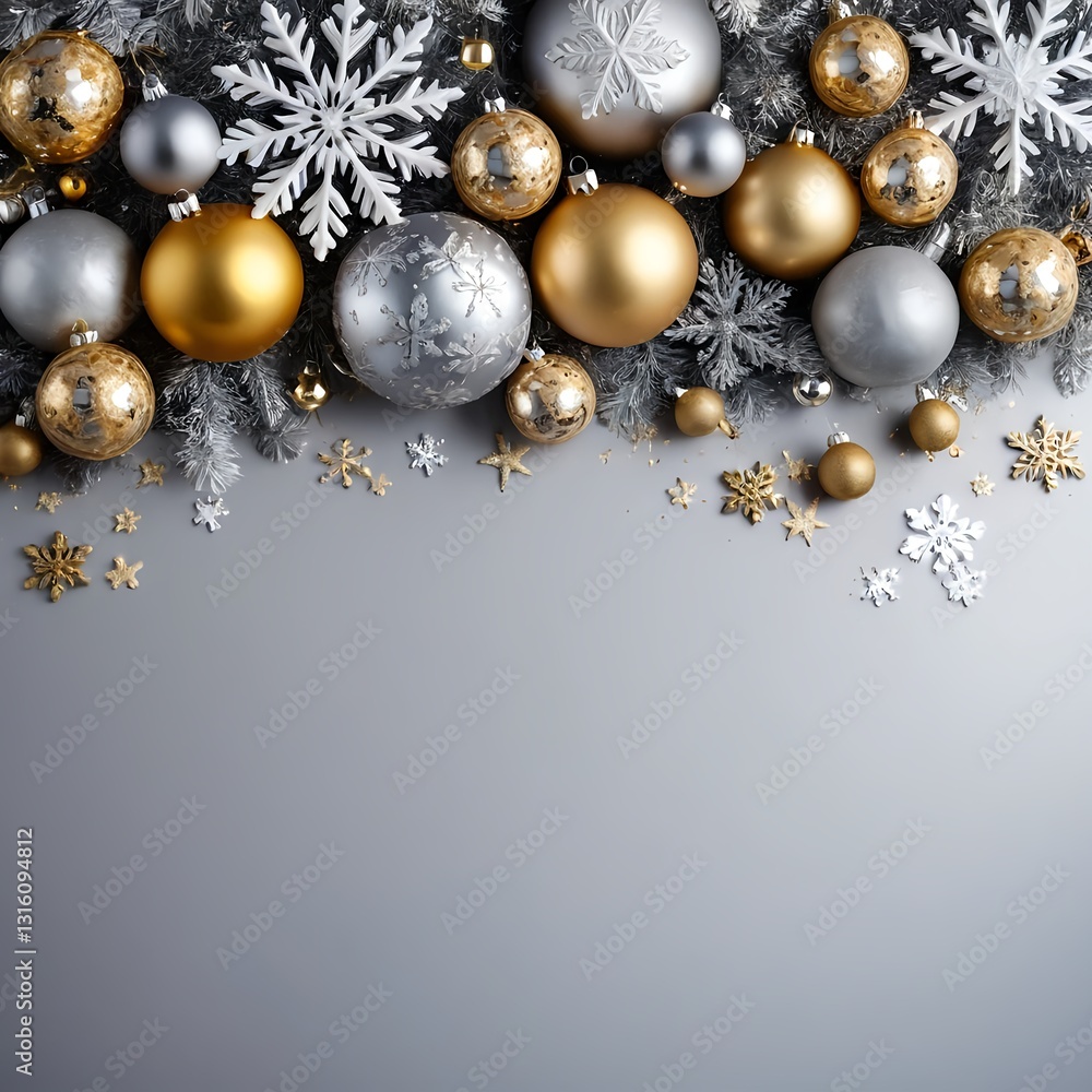 Silver and Gold Christmas Ornaments Border Silver and Gold Christmas Ornaments Border