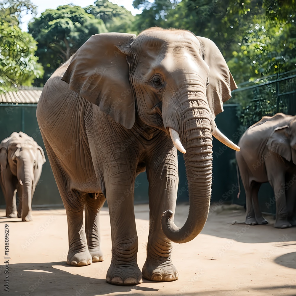 Fototapeta premium Majestic African Elephant in Zoo Enclosure