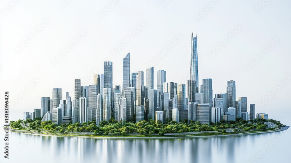 Futuristic city island, modern architecture, urban landscape, tranquil water reflections, Futuristic city island, modern architecture, urban landscape, tranquil water reflections,
