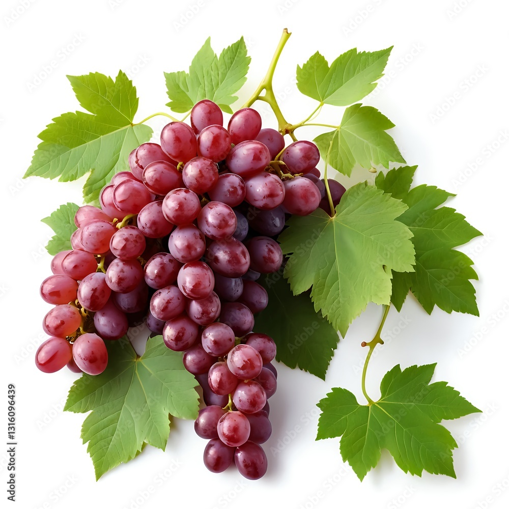 Fototapeta premium Fresh Red Grapes with Green Leaves
