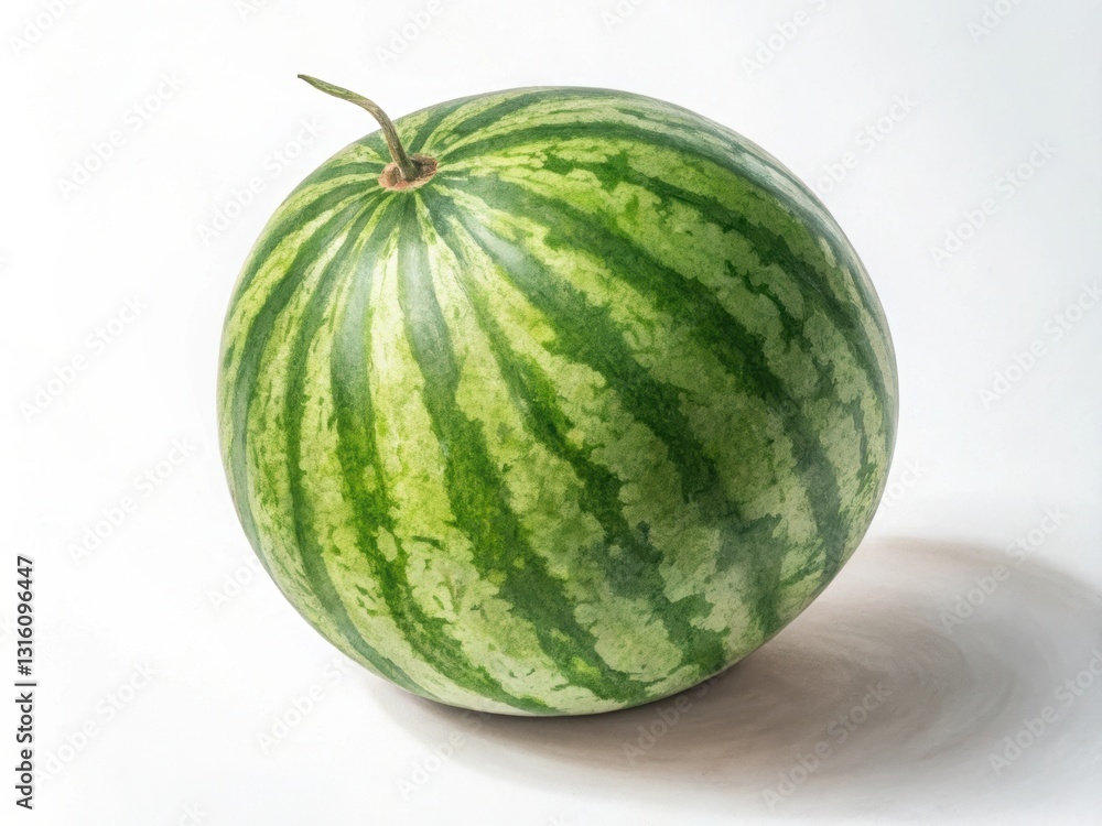 Ripe Whole Watermelon with Green Striped Skin, Refreshing and Hydrating Summer Fruit Ripe Whole Watermelon with Green Striped Skin, Refreshing and Hydrating Summer Fruit
