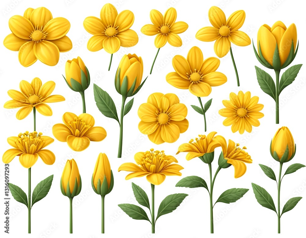 Collection of Yellow Flowers and Buds Collection of Yellow Flowers and Buds
