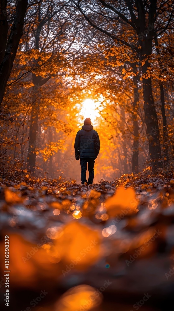 A serene scene of a bearded man in traditional attire walking through a lush forest, golden sunlight filtering through the trees as the sun sets, casting warm hues on the path. A serene scene of a bearded man in traditional attire walking through a lush forest, golden sunlight filtering through the trees as the sun sets, casting warm hues on the path.