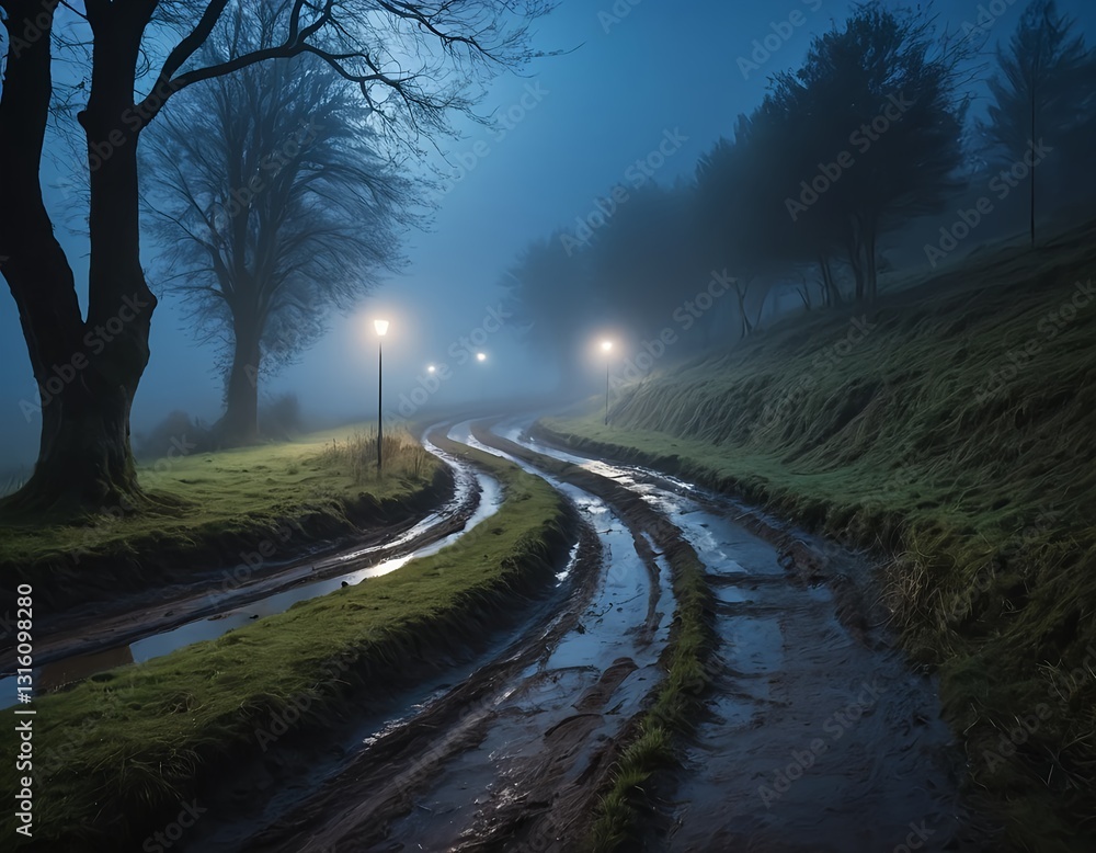 Fototapeta premium Misty Night Road