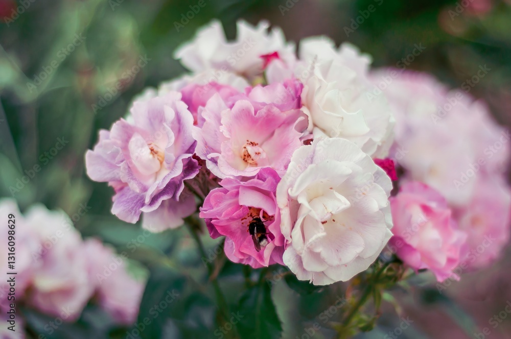 A captivating bouquet of light pink and white roses in full bloom, creating a delightful floral display. A captivating bouquet of light pink and white roses in full bloom, creating a delightful floral display.