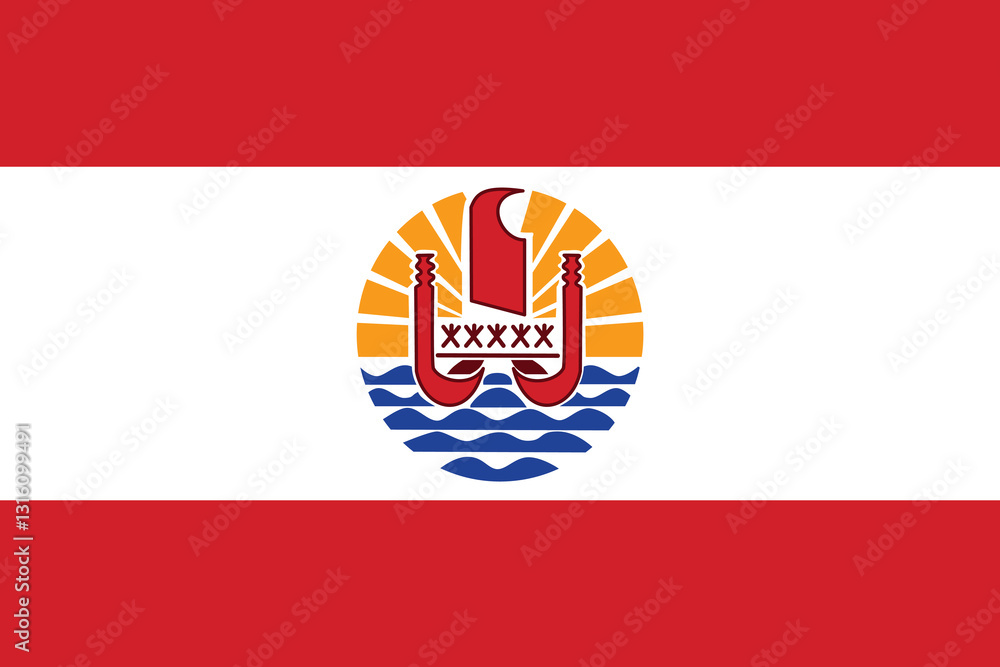 Flag of French Polynesia. French Polynesia flag official colors and proportion digital vector illustration. Flag of French Polynesia. French Polynesia flag official colors and proportion digital vector illustration.