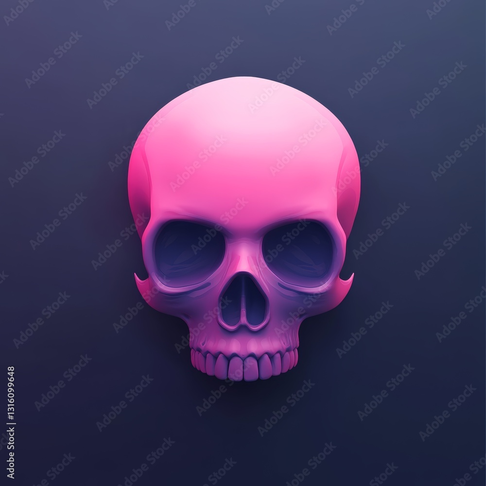 Obraz premium Pink skull with purple hair. The skull is on a dark background