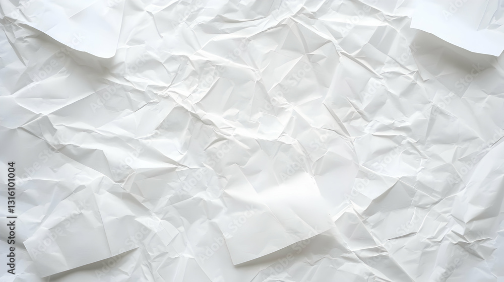Obraz premium Abstract Background of Crumpled White Paper Texture with Creases and Folds in Bright Light