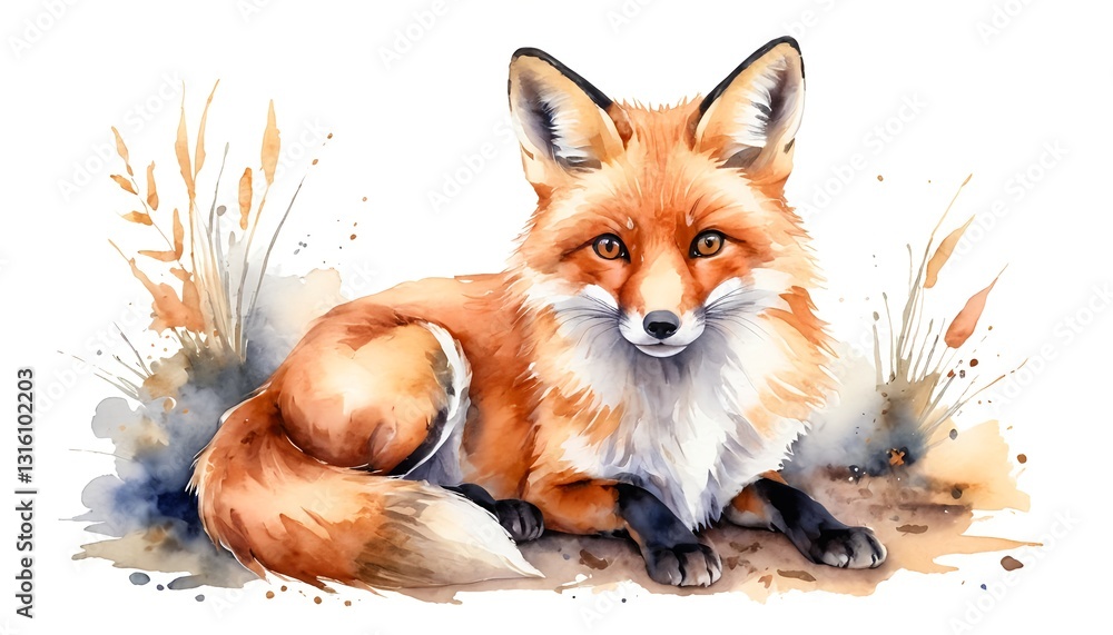 Obraz premium Watercolor Red Fox in Autumnal Setting