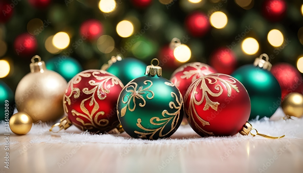 Festive Christmas Ornaments with Bokeh Lights Festive Christmas Ornaments with Bokeh Lights