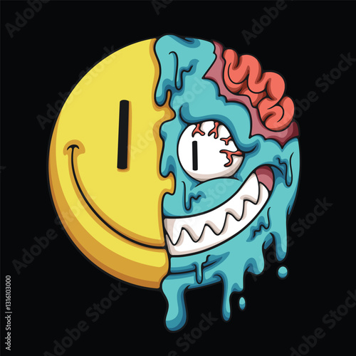 Half emoji and Half zombie illustration