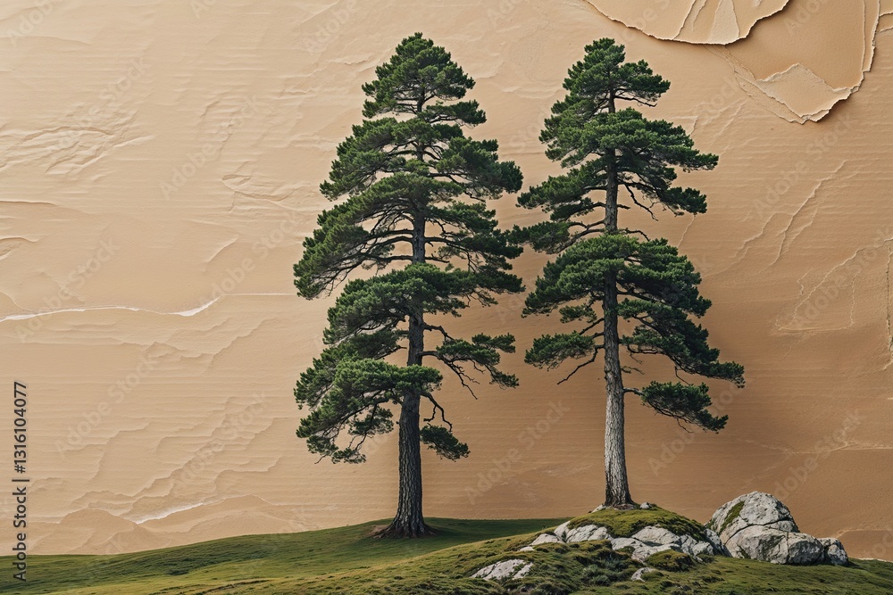 Obraz premium Cypress Artwork on Textured Natural Paper Canvas Featuring Crisp Detail