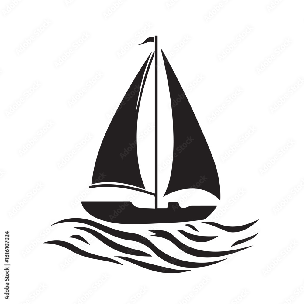 Boat Flat Black and White icon Design Minimal on white background Boat Flat Black and White icon Design Minimal on white background