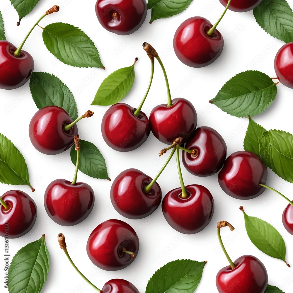 Sweet Cherries with Green Leaves Pattern Sweet Cherries with Green Leaves Pattern