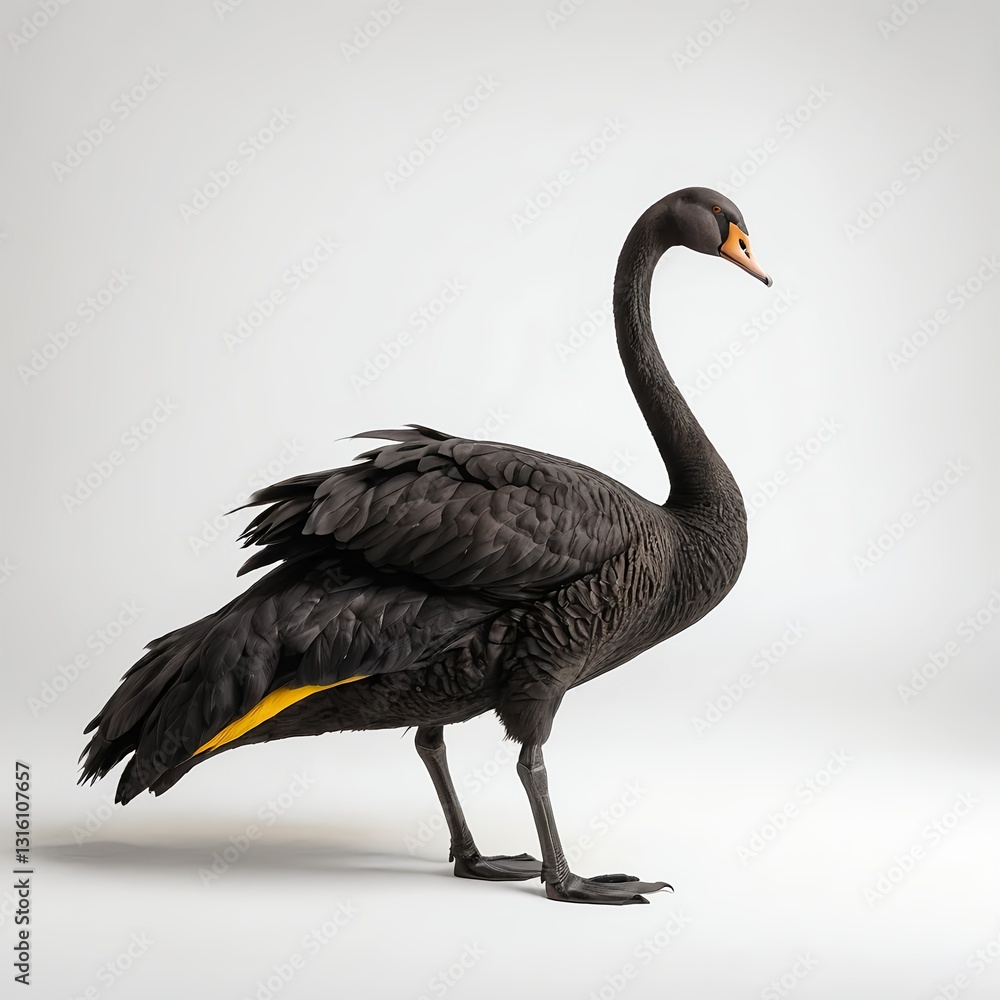 Fototapeta premium Black Swan in Profile against White Background