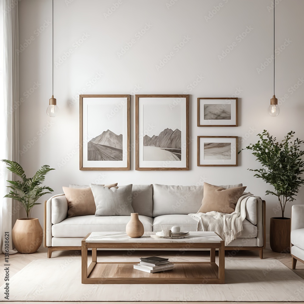 Fototapeta premium Modern Minimalist Living Room Interior Design