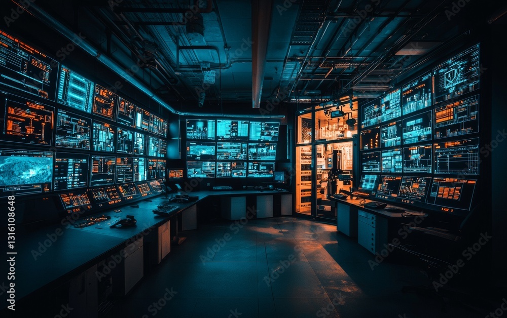 custom made wallpaper toronto digitalHigh-tech control room with multiple screens displaying data and information at night in a modern facility