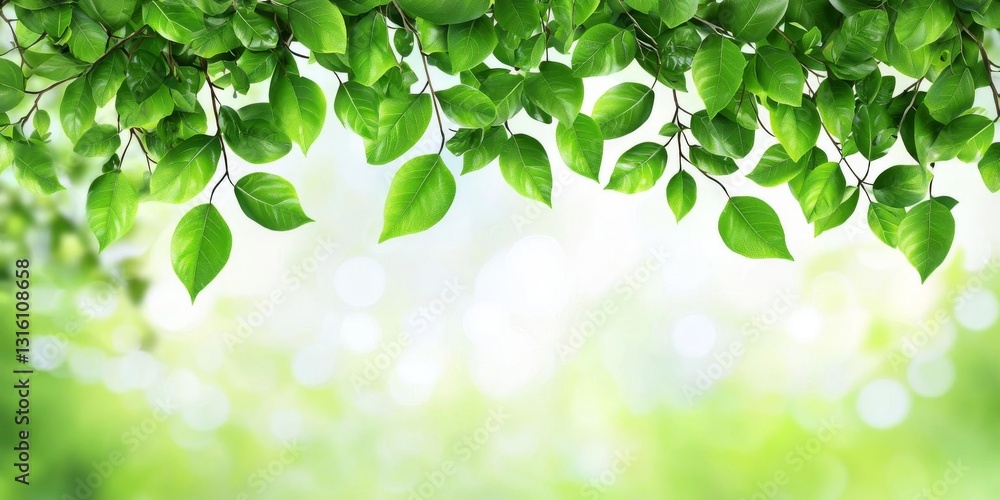 Obraz premium Lush Green Leaves, Branches, and Abstract Bokeh Background: Nature, Spring, Summer, Growth, Freshness, Plants, Foliage, Environment, Ecology, Trees