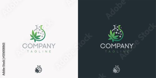 Cannabis marijuana pharmacology drug medicine leaf relax laboratory logo vector