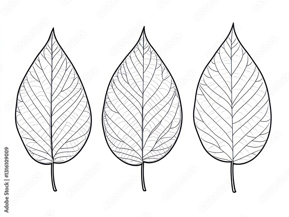 Obraz premium Three leaf line art, botanical illustration, white background, nature design