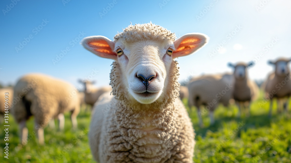 presence of both livestock and meadows represents harmonious relationship between happy sheep, lush fields, and crucial role they play in agriculture and pastoral customs presence of both livestock and meadows represents harmonious relationship between happy sheep, lush fields, and crucial role they play in agriculture and pastoral customs
