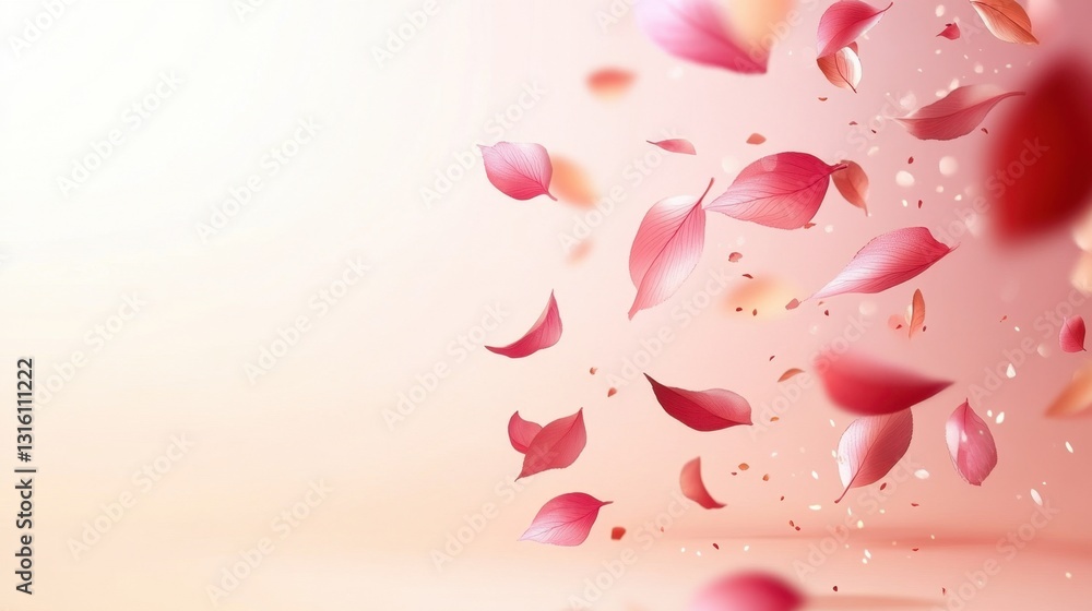 Delicate pink petals floating gracefully on a soft peach background creating a serene and dreamy atmosphere with gentle light and elegant composition Delicate pink petals floating gracefully on a soft peach background creating a serene and dreamy atmosphere with gentle light and elegant composition