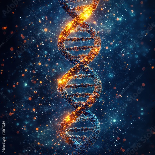 A vibrant digital illustration of a DNA double helix, surrounded by a starry backdrop, symbolizing the mysteries of genetics and life.