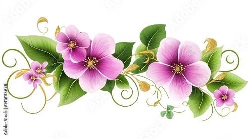 Elegant floral border design, decorative blossoms, artistic arrangement, for design elements