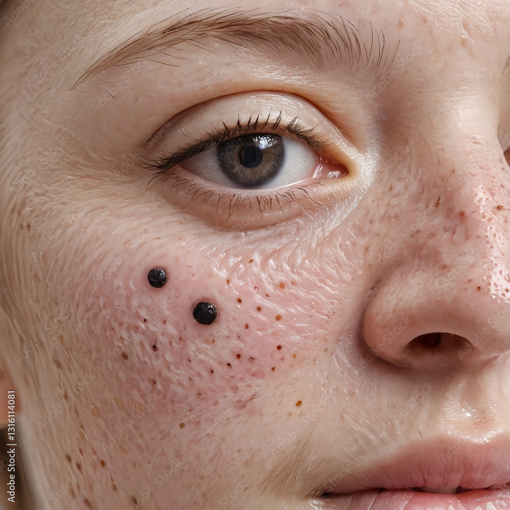 Fototapeta premium Close-up of Face with Sebaceous Filaments and Blackheads