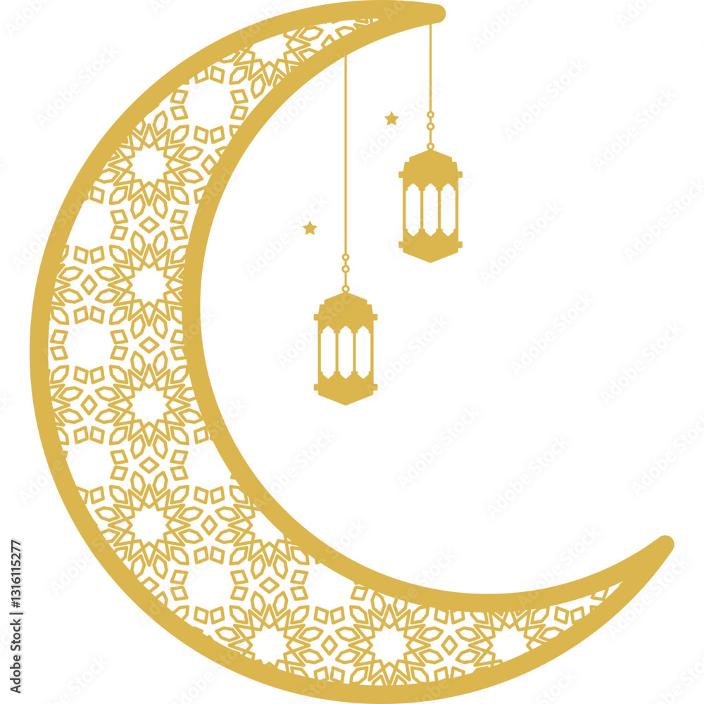 Islamic Moon with Lantern and Star