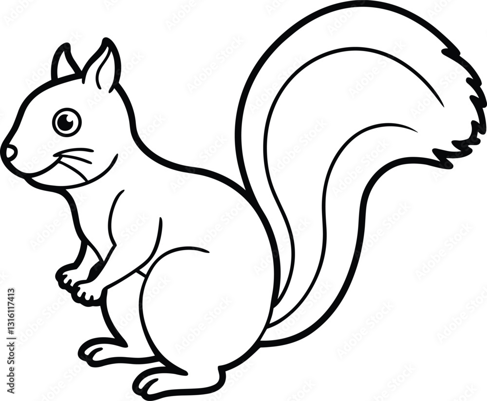 Cute Squirrel Line Art Vector – Autumn and Fall Wildlife Illustration Cute Squirrel Line Art Vector – Autumn and Fall Wildlife Illustration