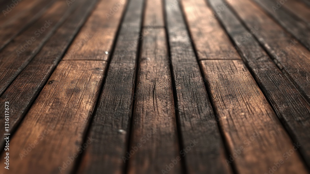 Dark brown wood planks converging outdoor floor
